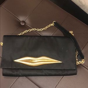 DVF Lips Black Satin Crossbody Clutch